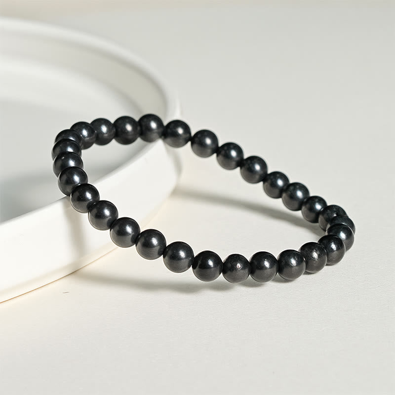 Buddha Stonesラウンド本物のシュンガイトストーン内なる強さのビーズブレスレット - image 2