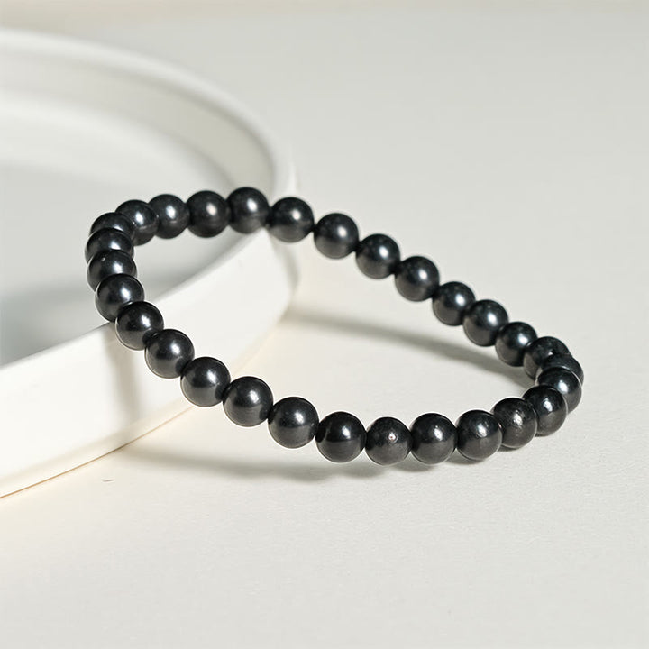 Buddha Stonesラウンド本物のシュンガイトストーン内なる強さのビーズブレスレット - image 2