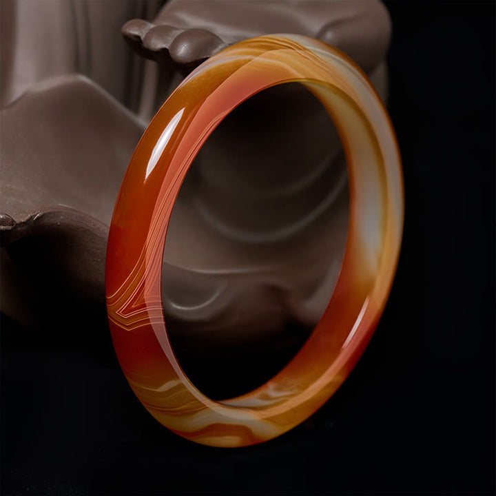 Buddha Stonesの縞模様の赤瑪瑙の落ち着いたカフバングルブレスレット - レッドアゲート（論理的思考♥自己受容） - 61～62mm - image 0