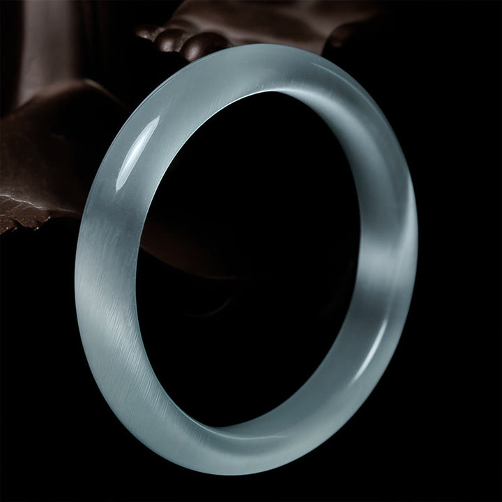 Buddha Stonesホワイトキャッツアイ 豊穣のスピリチュアルカフバングルブレスレット - ホワイトキャッツアイ（幸運♥ポジティブ） - 64mm - image 0