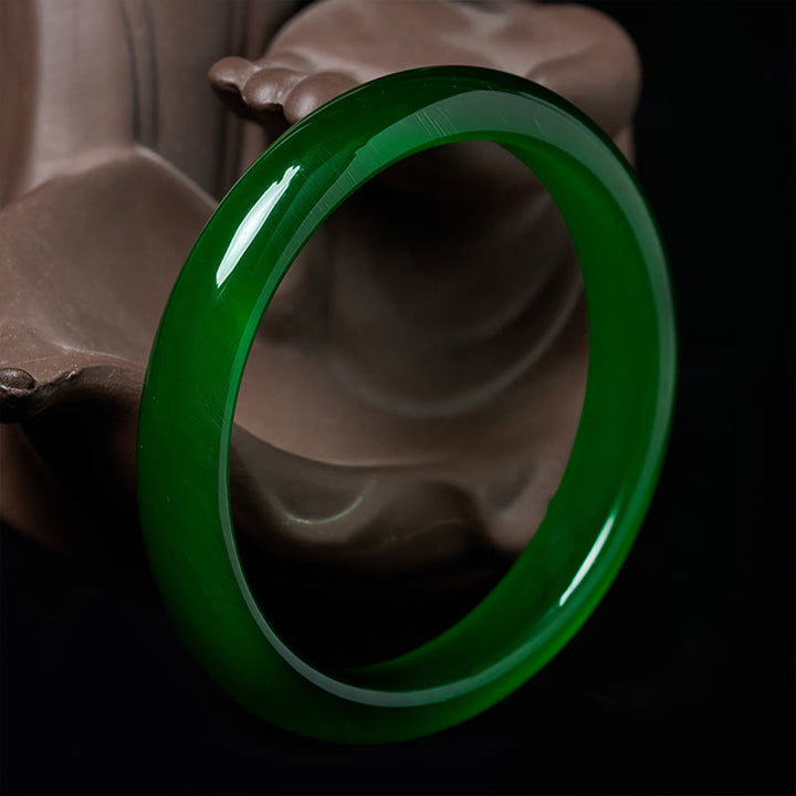 Buddha Stonesグリーンキャッツアイストーン ストレス解消 富をもたらす 薄型カフバングルブレスレット - image 1