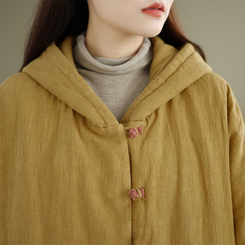 Buddha Stonesフロッグボタン 無地 長袖 厚手コットン レディース ジャケット ポケット フード付き - image 7