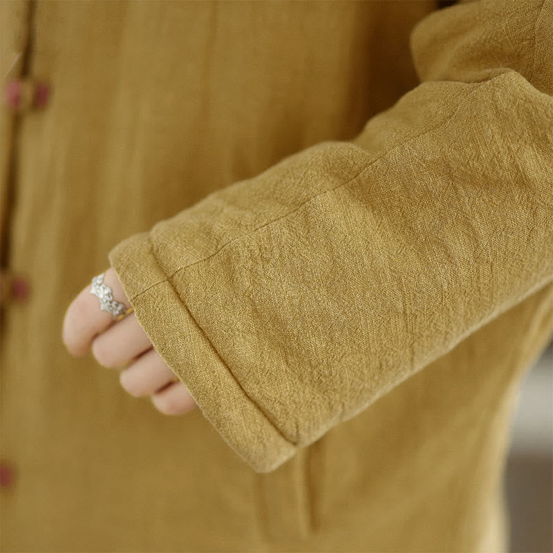 Buddha Stonesフロッグボタン 無地 長袖 厚手コットン レディース ジャケット ポケット フード付き - image 8