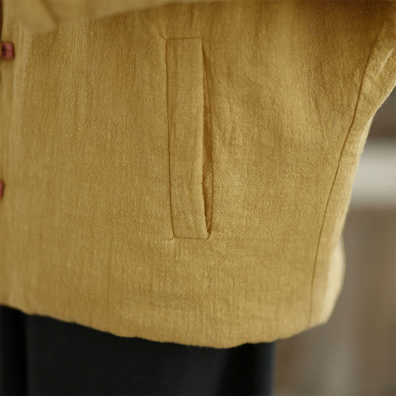 Buddha Stonesフロッグボタン 無地 長袖 厚手コットン レディース ジャケット ポケット フード付き - image 9