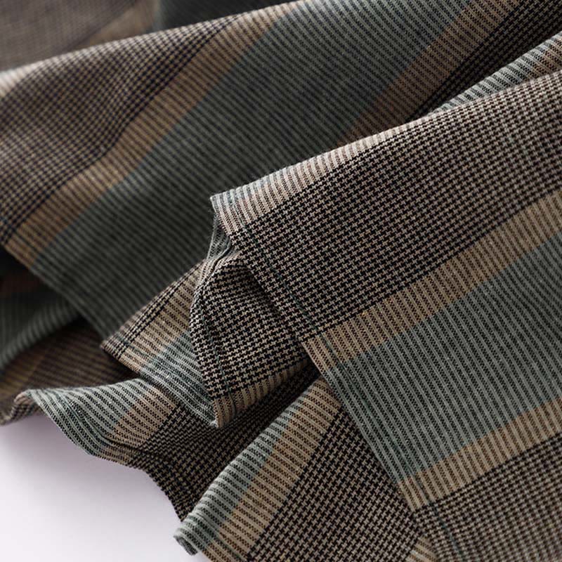 Buddha Stonesラペル カラーブロッキング デザイン ロングスリーブ コットン ミディドレス ポケット付き - image 8