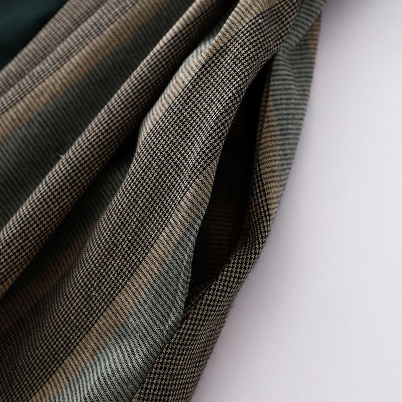 Buddha Stonesラペル カラーブロッキング デザイン ロングスリーブ コットン ミディドレス ポケット付き - image 10