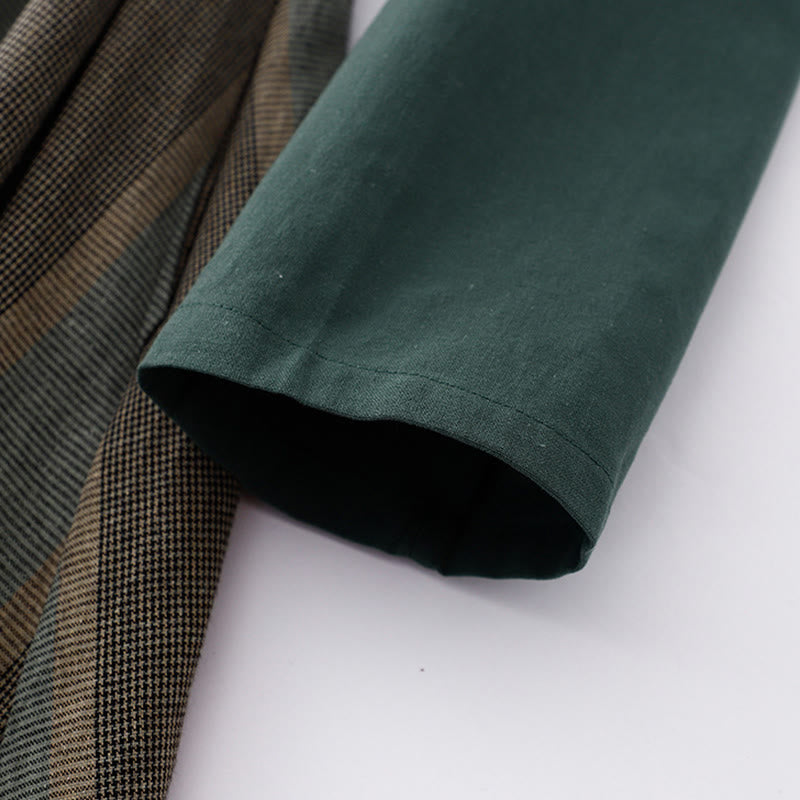 Buddha Stonesラペル カラーブロッキング デザイン ロングスリーブ コットン ミディドレス ポケット付き - image 5