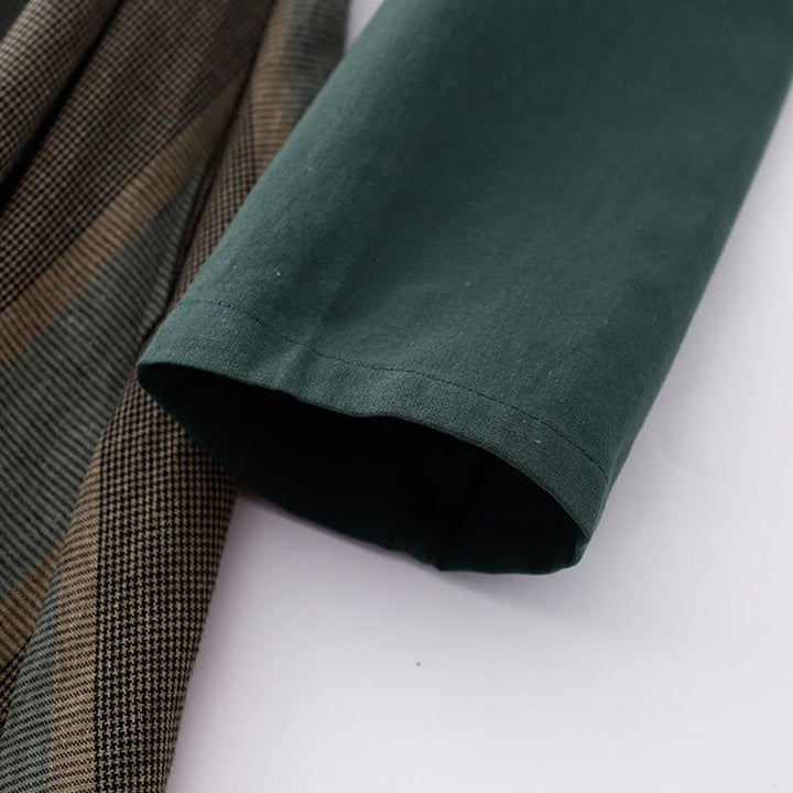 Buddha Stonesラペル カラーブロッキング デザイン ロングスリーブ コットン ミディドレス ポケット付き - image 5