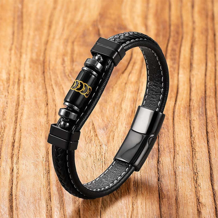 Buddha Stonesオーム・マニ・パドメ・フムドラゴンシンボル ブラックオニキス レザー チタンスチール バランス守護ブレスレット - ブラックオニキス 5枚のコイン - 18～22cm - image 6