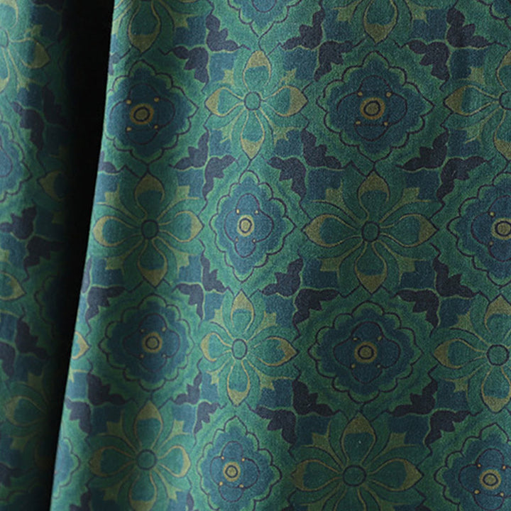 Buddha Stonesスタンドカラーフロッグボタンフラワー柄ロングスリーブコットンミディドレス - image 9