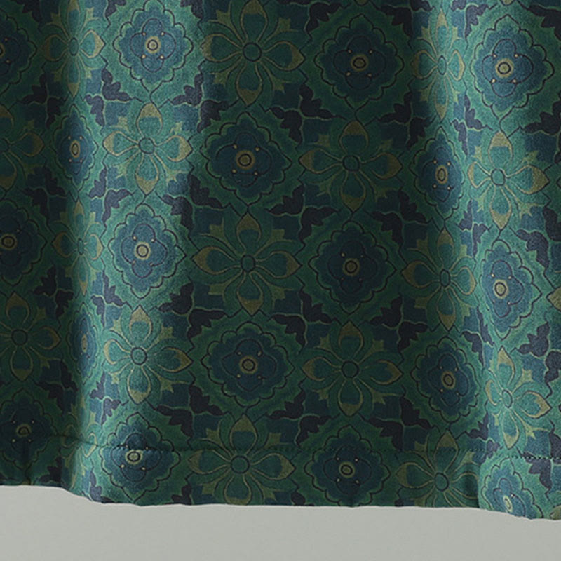 Buddha Stonesスタンドカラーフロッグボタンフラワー柄ロングスリーブコットンミディドレス - image 8