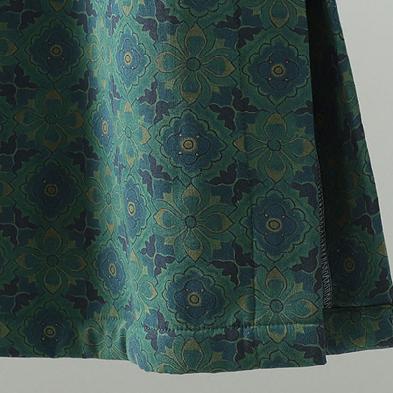 Buddha Stonesスタンドカラーフロッグボタンフラワー柄ロングスリーブコットンミディドレス - image 7