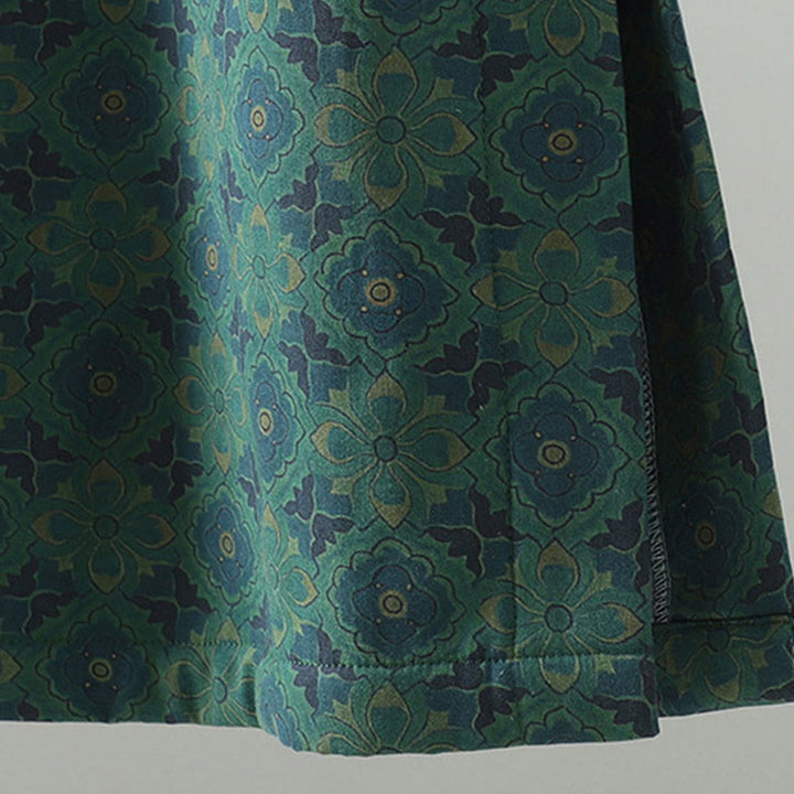 Buddha Stonesスタンドカラーフロッグボタンフラワー柄ロングスリーブコットンミディドレス - image 7