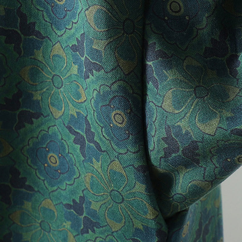 Buddha Stonesスタンドカラーフロッグボタンフラワー柄ロングスリーブコットンミディドレス - image 10