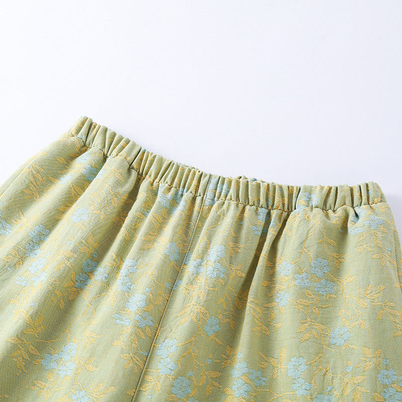 Buddha Stones 2ピース カラフルフローラルリーフ 長袖 Vネック シャツパンツ コットンパジャマセット ポケット付き - image 2