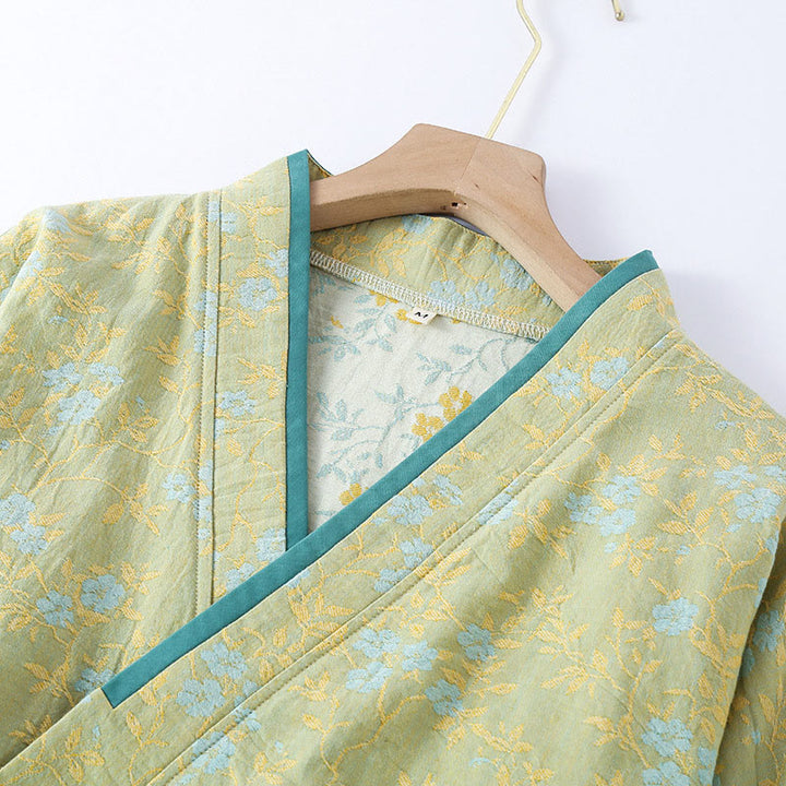 Buddha Stones 2ピース カラフルフローラルリーフ 長袖 Vネック シャツパンツ コットンパジャマセット ポケット付き - image 1