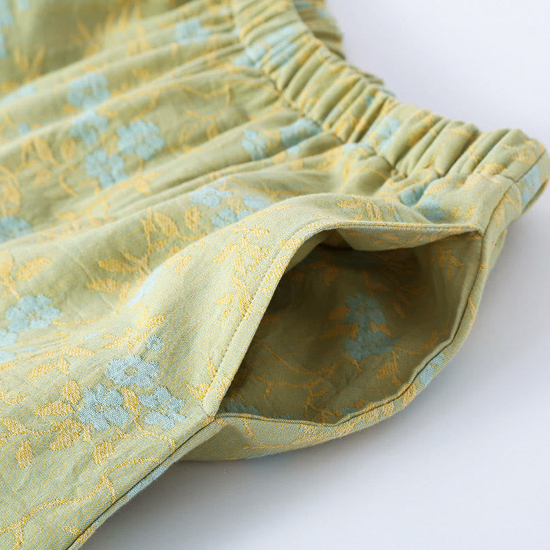 Buddha Stones 2ピース カラフルフローラルリーフ 長袖 Vネック シャツパンツ コットンパジャマセット ポケット付き - image 6