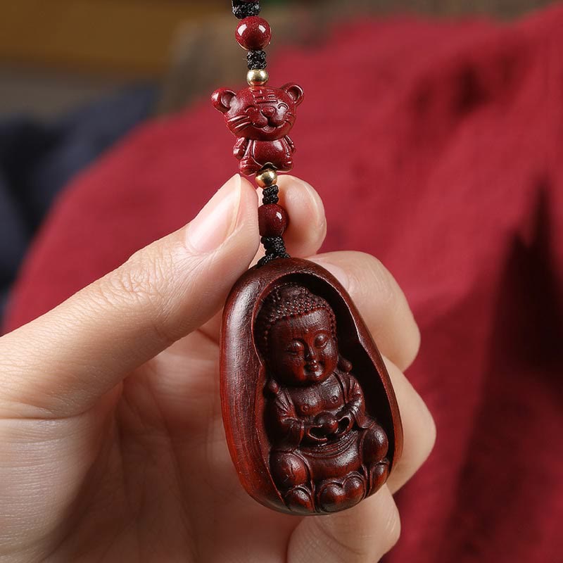 Buddha Stones小葉紅檀仏 辰砂 十二支 お守り 守護キーチェーン