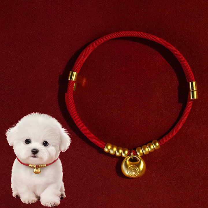 Buddha Stones赤紐ビーズ 保護 調節可能 猫 小型犬 ペット用首輪 - インゴット型ペンダント - 25～50cm - image 0