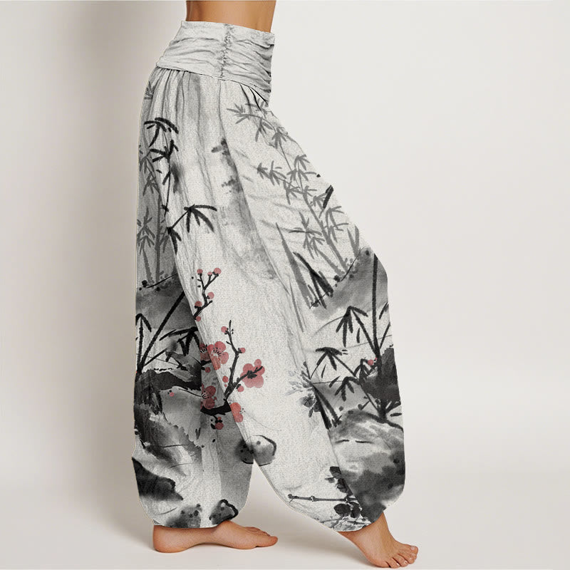 Buddha Stones、綿、梅、竹、蘭、菊柄、レディース、ウエストゴム、ハーレムパンツ - image 2