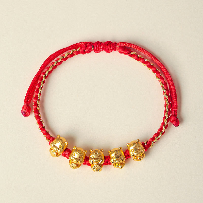 Buddha Stones福文字 999スターリングシルバー 午年豊かさの赤紐のブレスレット - 五頭の馬（手首周り：15～18cm） - image 9