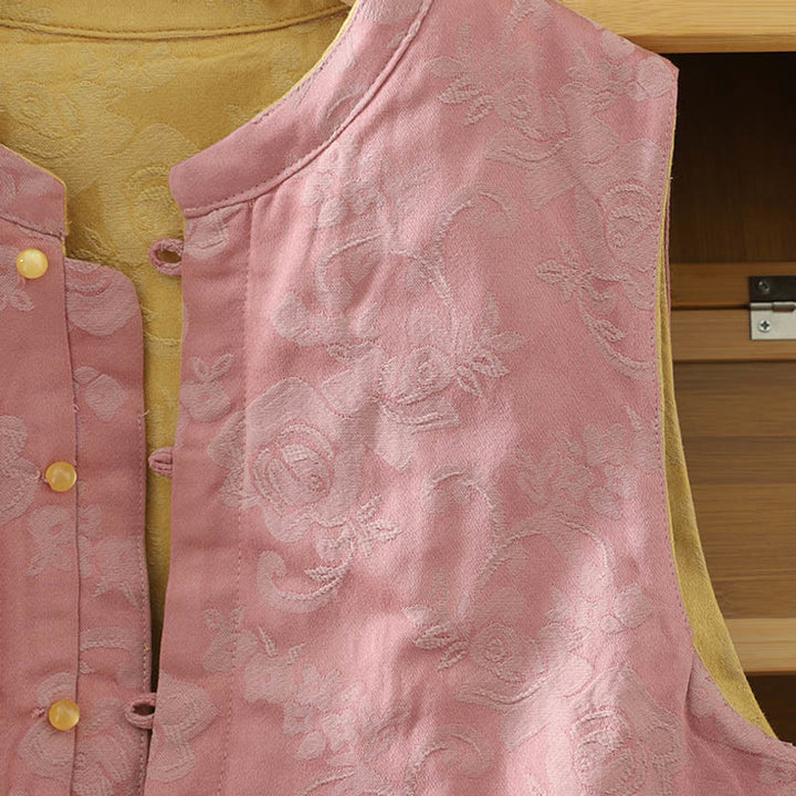 Buddha Stonesの花柄カエルボタンレディースコットンノースリーブベストウエストコート - image 2