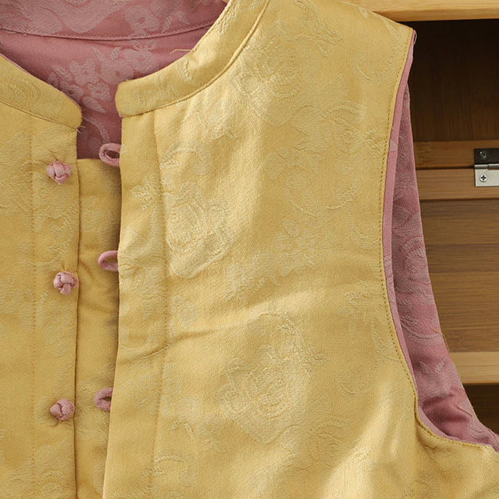 Buddha Stonesの花柄カエルボタンレディースコットンノースリーブベストウエストコート - image 17