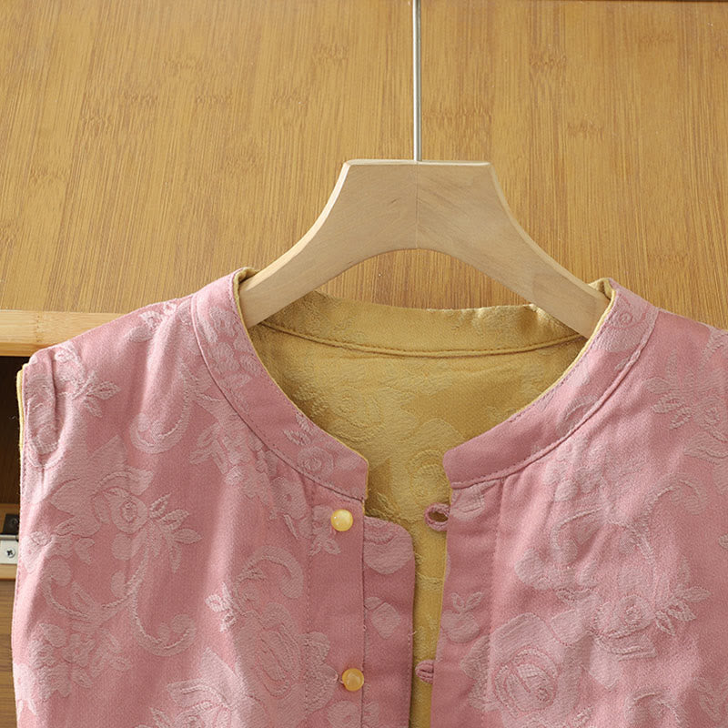 Buddha Stonesの花柄カエルボタンレディースコットンノースリーブベストウエストコート - image 4