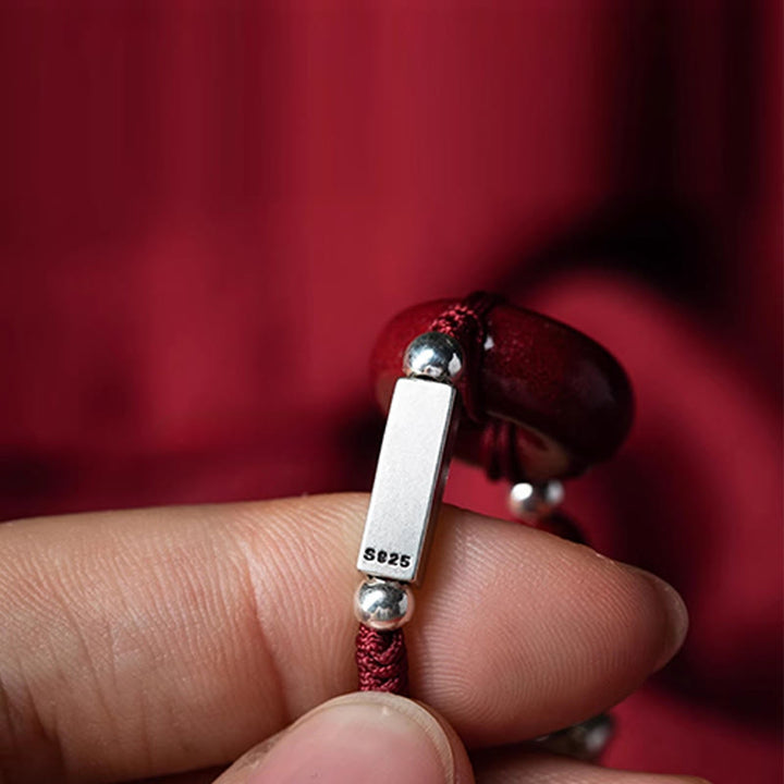 Buddha Stones 925スターリングシルバー シナバー ピース平和のお守りチャームコネクション 編み込みストリングブレスレット - image 4