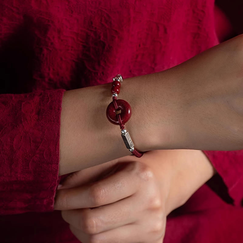 Buddha Stones 925スターリングシルバー シナバー ピース平和のお守りチャームコネクション 編み込みストリングブレスレット - image 5