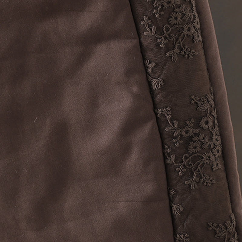 Buddha Stonesの花柄コットンポリエステル刺繍入り厚手レディースパンツ（ポケット付き） - image 4