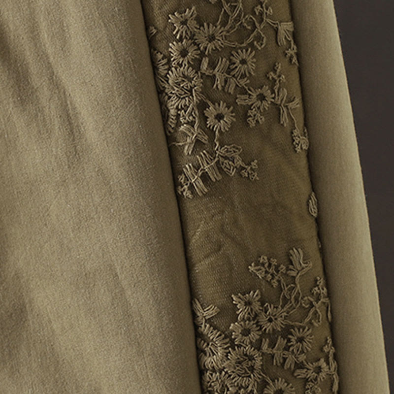 Buddha Stonesの花柄コットンポリエステル刺繍入り厚手レディースパンツ（ポケット付き） - image 13