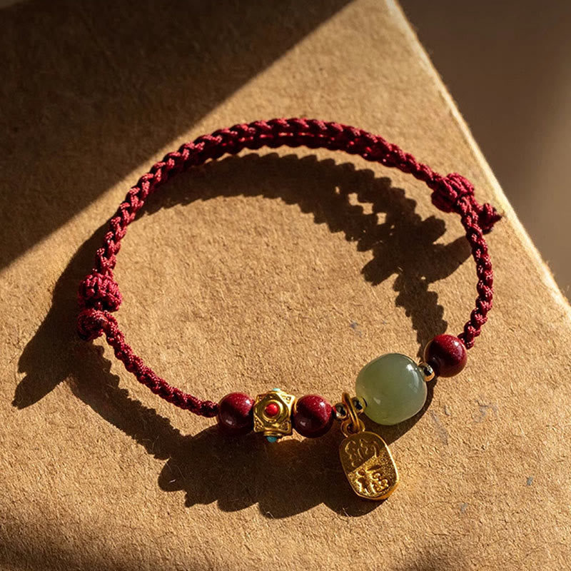 Buddha Stones幸運繁栄のお守り 和田産 青翡翠 白翡翠 多色編み紐豊かさのブレスレット - image 2
