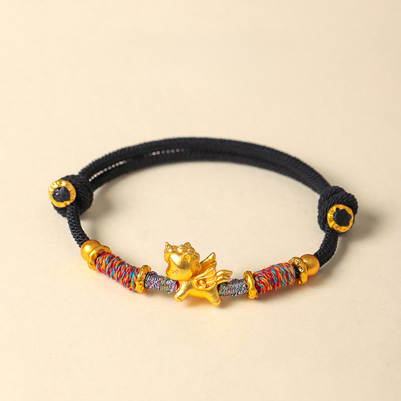 Buddha Stones馬年 999 スターリングシルバー メッキ 金編み紐守護ブレスレット - ブラックロープ（手首周り：15～18cm） - image 16