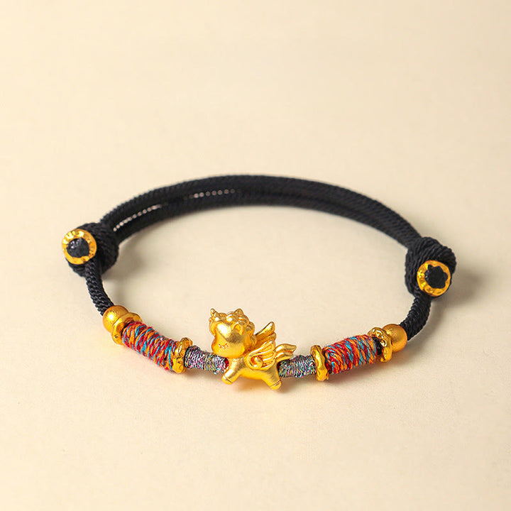 Buddha Stones馬年 999 スターリングシルバー メッキ 金編み紐守護ブレスレット - ブラックロープ（手首周り：15～18cm） - image 16