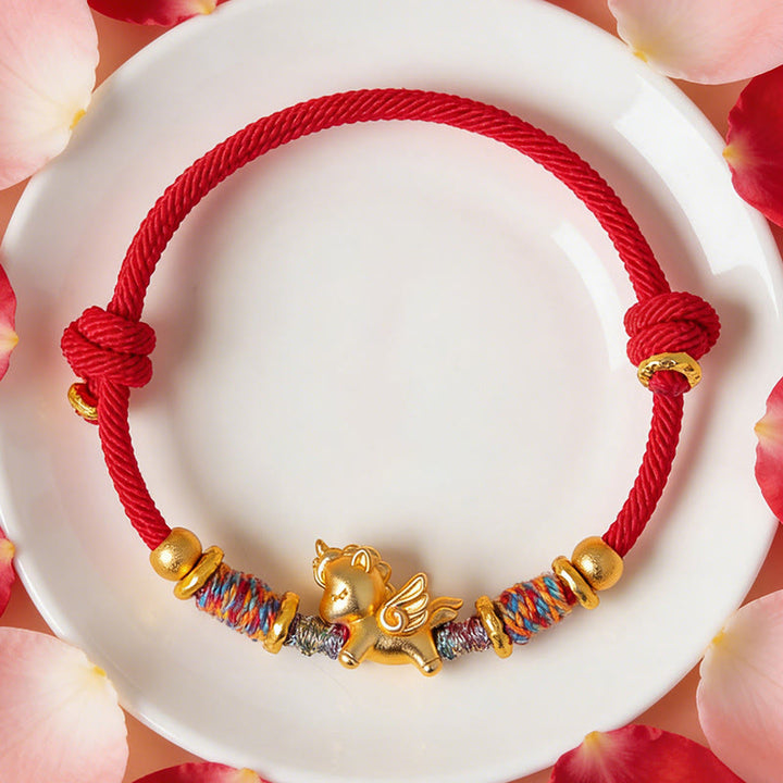 Buddha Stones馬年 999 スターリングシルバー メッキ 金編み紐守護ブレスレット - image 14