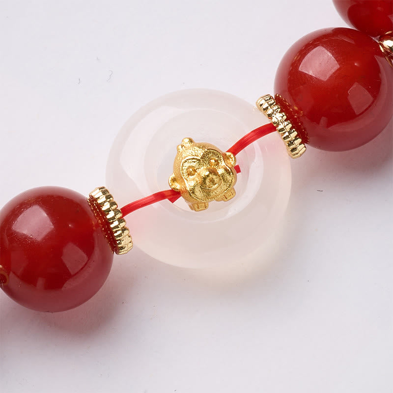 Buddha Stones中国の十二支 午年平和のお守りチャーム赤瑪瑙 白玉髄 自信のブレスレット - image 25