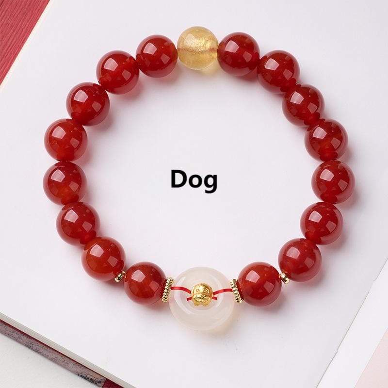 Buddha Stones中国の十二支 午年平和のお守りチャーム赤瑪瑙 白玉髄 自信のブレスレット - 犬 - image 29