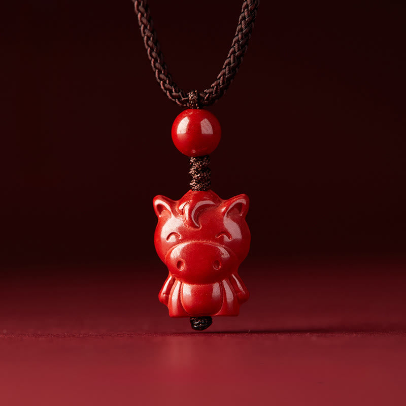 Buddha Stones午年 十二支 彫刻デザイン 辰砂良縁祈願ロープネックレス ペンダント - image 0