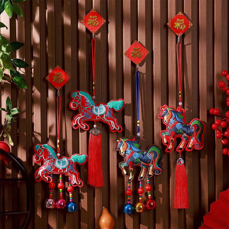 午年刺繍のBuddha Stones鈴タッセル吊り下げ装飾 - image 0