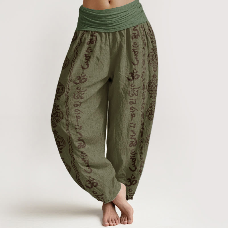 Buddha Stonesコットン マンダラオーム・マニ・パドメ・フムレディース 伸縮性ウエスト ハーレムパンツ - ダークオリーブグリーン - US22、 UK/AU26、 EU54 (6XL) - image 4