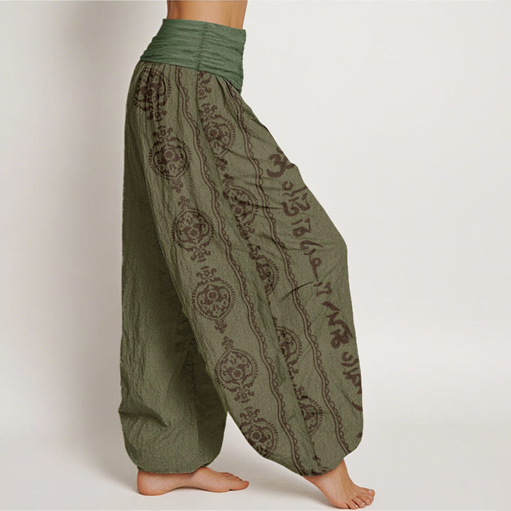 Buddha Stonesコットン マンダラオーム・マニ・パドメ・フムレディース 伸縮性ウエスト ハーレムパンツ - image 6