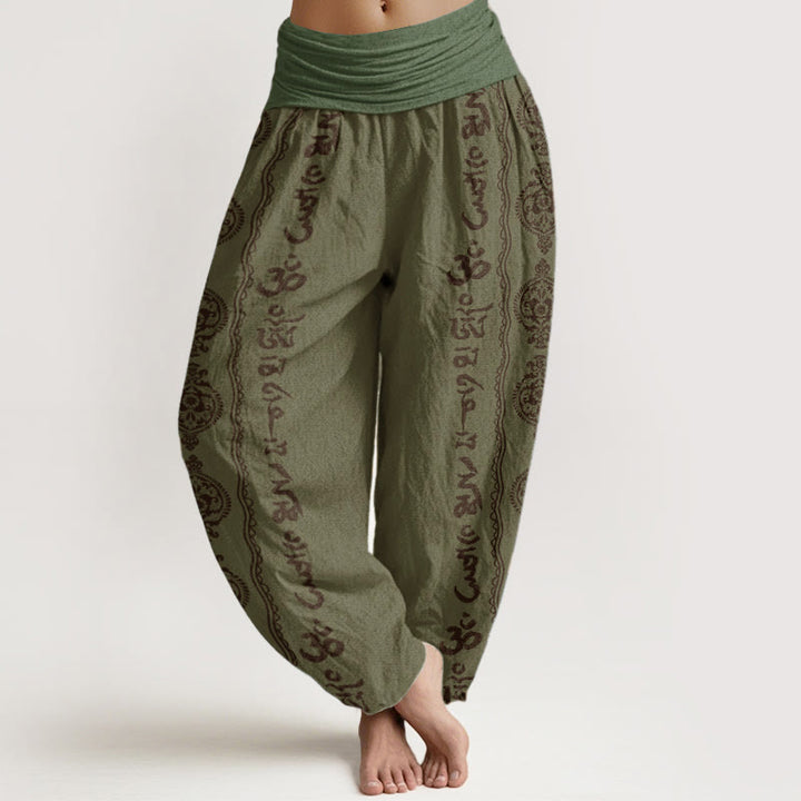 Buddha Stonesコットン マンダラオーム・マニ・パドメ・フムレディース 伸縮性ウエスト ハーレムパンツ - ダークオリーブグリーン - US22、 UK/AU26、 EU54 (6XL) - image 4