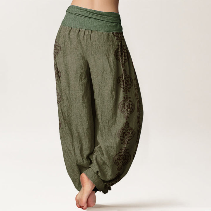 Buddha Stonesコットン マンダラオーム・マニ・パドメ・フムレディース 伸縮性ウエスト ハーレムパンツ - image 5
