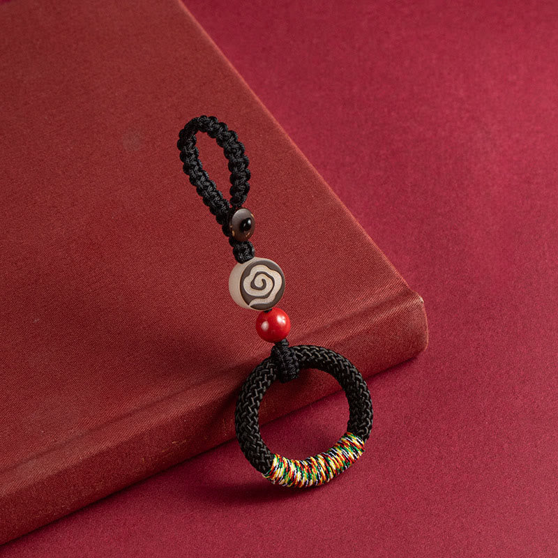 Buddha Stones手編み カラフル 糸 紐 バックル アイボリー フルーツ 辰砂 キーホルダー 携帯電話 吊り下げ 装飾 - ブラックキーチェーン - image 2