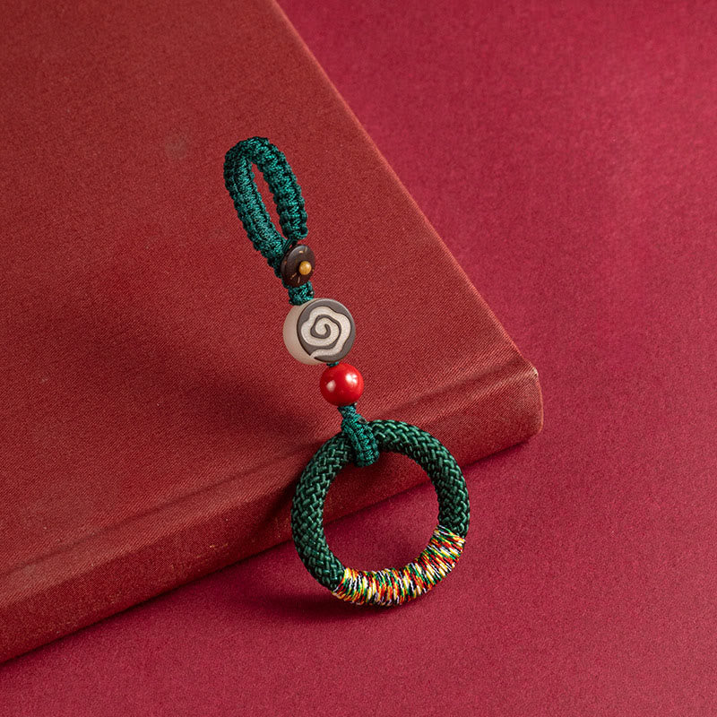 Buddha Stones手編み カラフル 糸 紐 バックル アイボリー フルーツ 辰砂 キーホルダー 携帯電話 吊り下げ 装飾 - グリーンキーホルダー - image 1