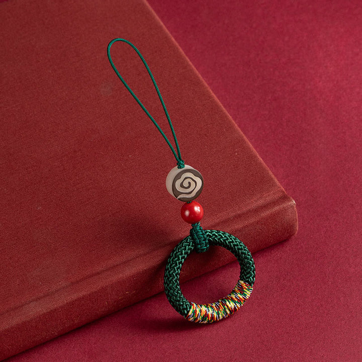 Buddha Stones手編み カラフル 糸 紐 バックル アイボリー フルーツ 辰砂 キーホルダー 携帯電話 吊り下げ 装飾 - 緑色の電話吊り下げ装飾 - image 14