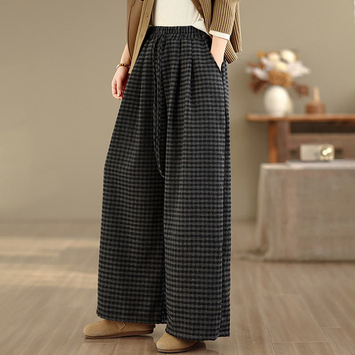 Buddha Stonesカジュアル チェック柄 レディース ワイドレッグパンツ ポケット付き - image 3