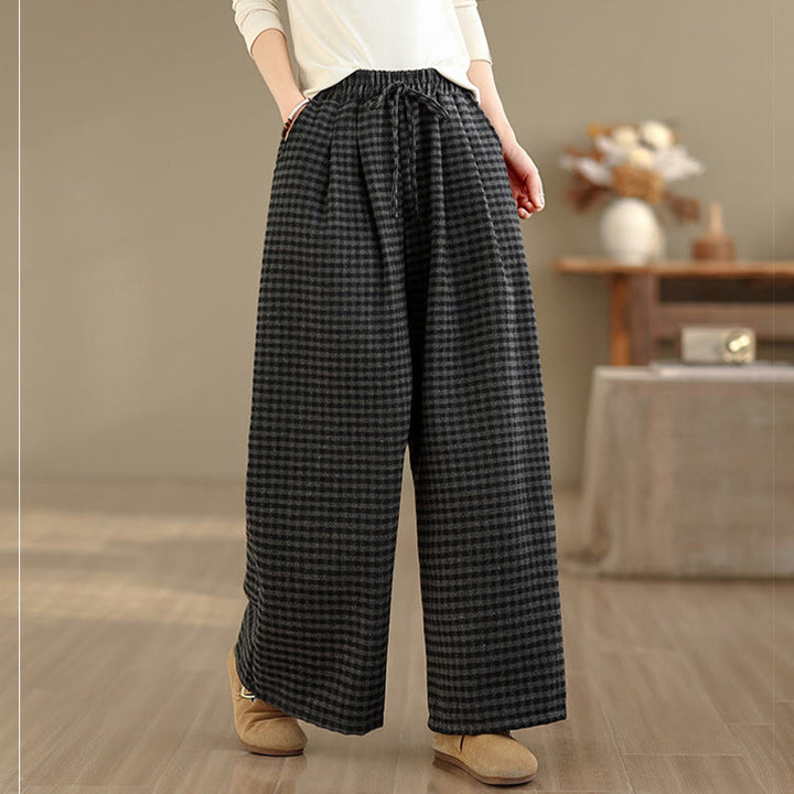 Buddha Stonesカジュアル チェック柄 レディース ワイドレッグパンツ ポケット付き - image 2