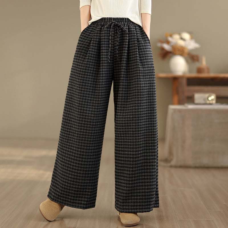 Buddha Stonesカジュアル チェック柄 レディース ワイドレッグパンツ ポケット付き - image 1